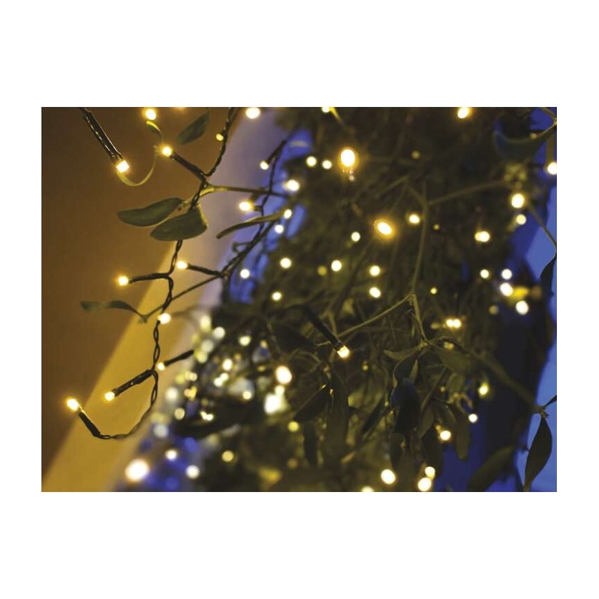 Guirlanda LED para exterior — 200 LEDs, 8 modos, 8,6 m, IP44, branco quente