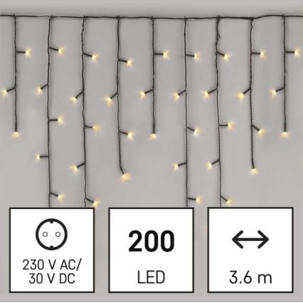 Guirlanda LED para exterior — 200 LEDs, 8 modos, 8,6 m, IP44, branco quente