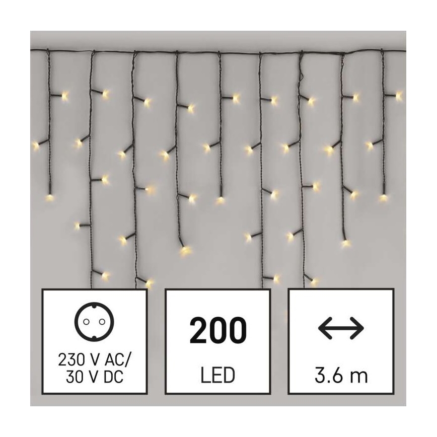 Guirlanda LED para exterior — 200 LEDs, 8 modos, 8,6 m, IP44, branco quente