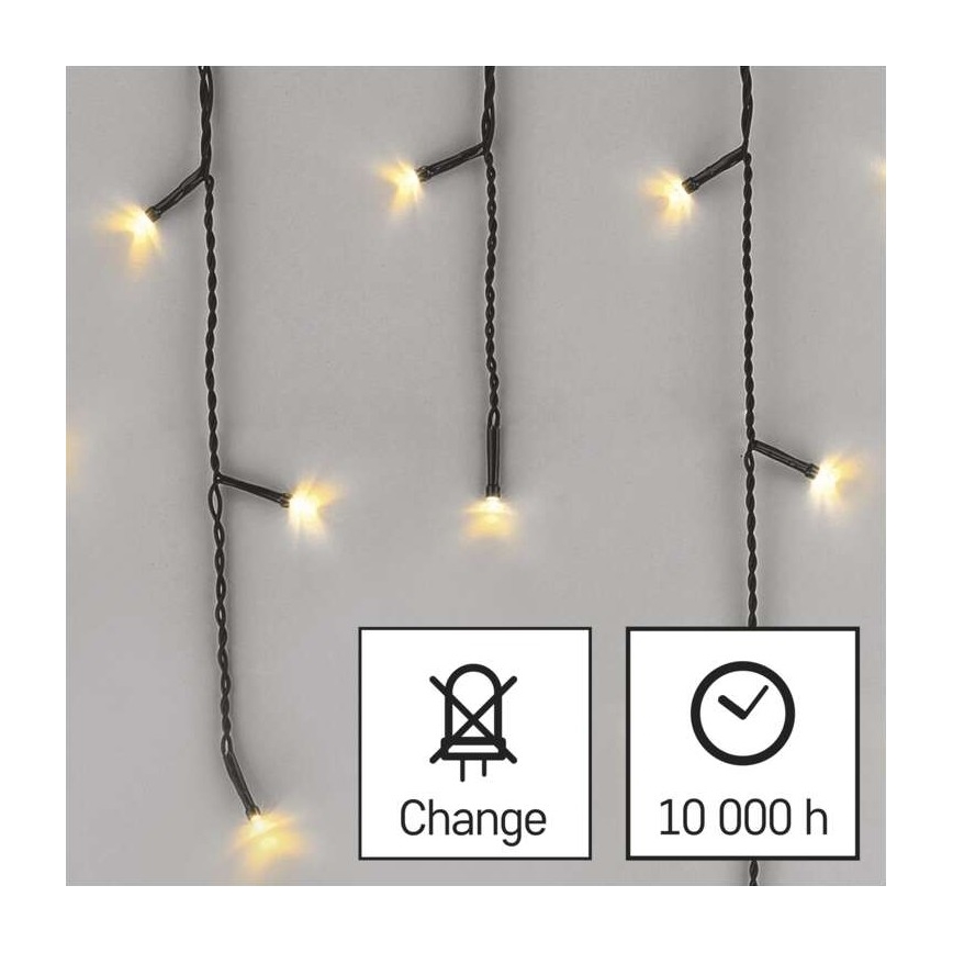 Guirlanda LED para exterior — 200 LEDs, 8 modos, 8,6 m, IP44, branco quente