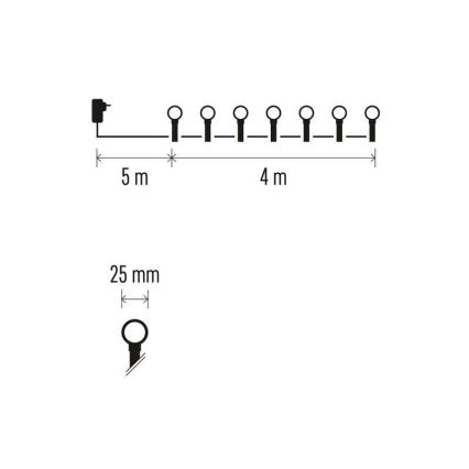 Guirlanda LED para exterior — 40 LEDs / 9 m, IP44, branco frio