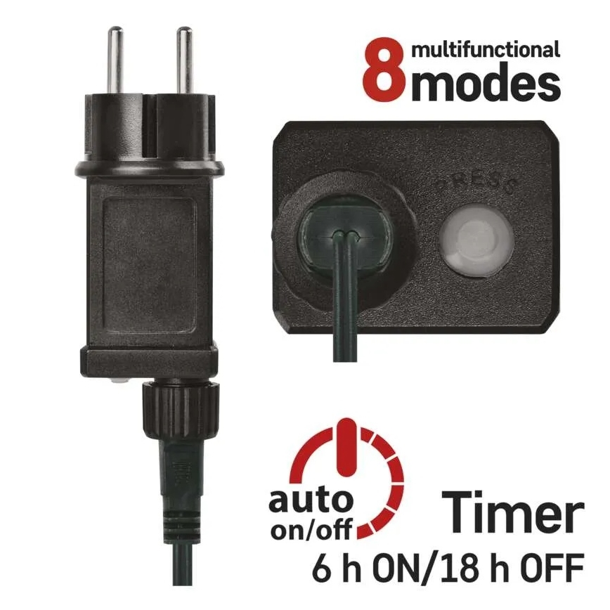 Guirlanda luminosa de Natal LED, 200 LEDs, 8 funções, 25 m, IP44, multicolorida