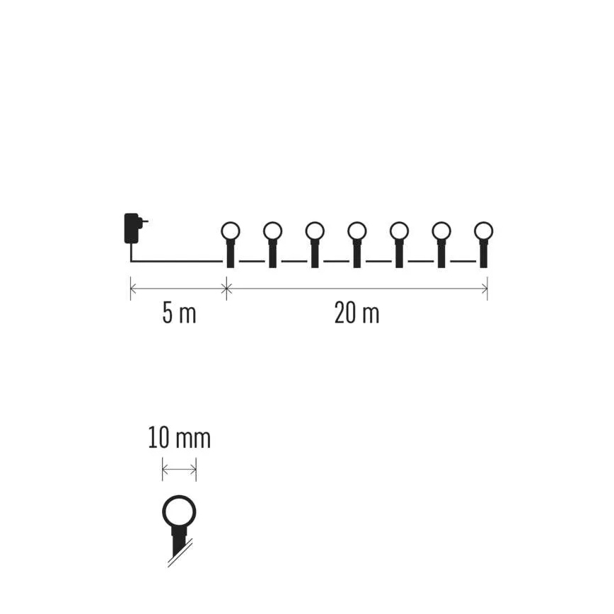 Guirlanda luminosa de Natal LED, 200 LEDs, 8 funções, 25 m, IP44, multicolorida