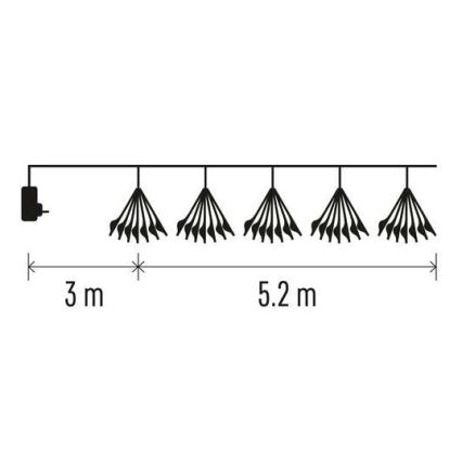 Guirlanda luminosa LED, 300 LEDs, 5,2+3 m, branco quente