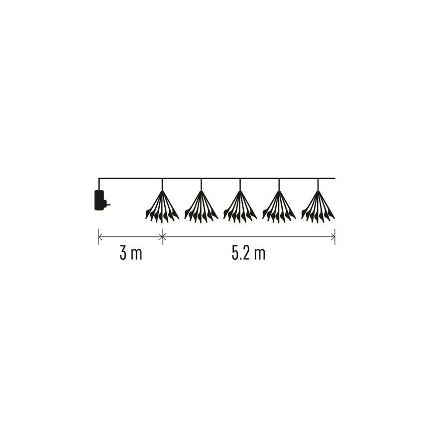 Guirlanda luminosa LED, 300 LEDs, 5,2+3 m, branco quente