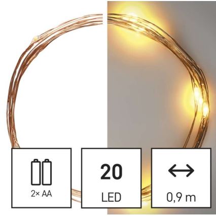 Guirlanda luminosa LED de Natal 20 LEDs/2,4 m branco quente