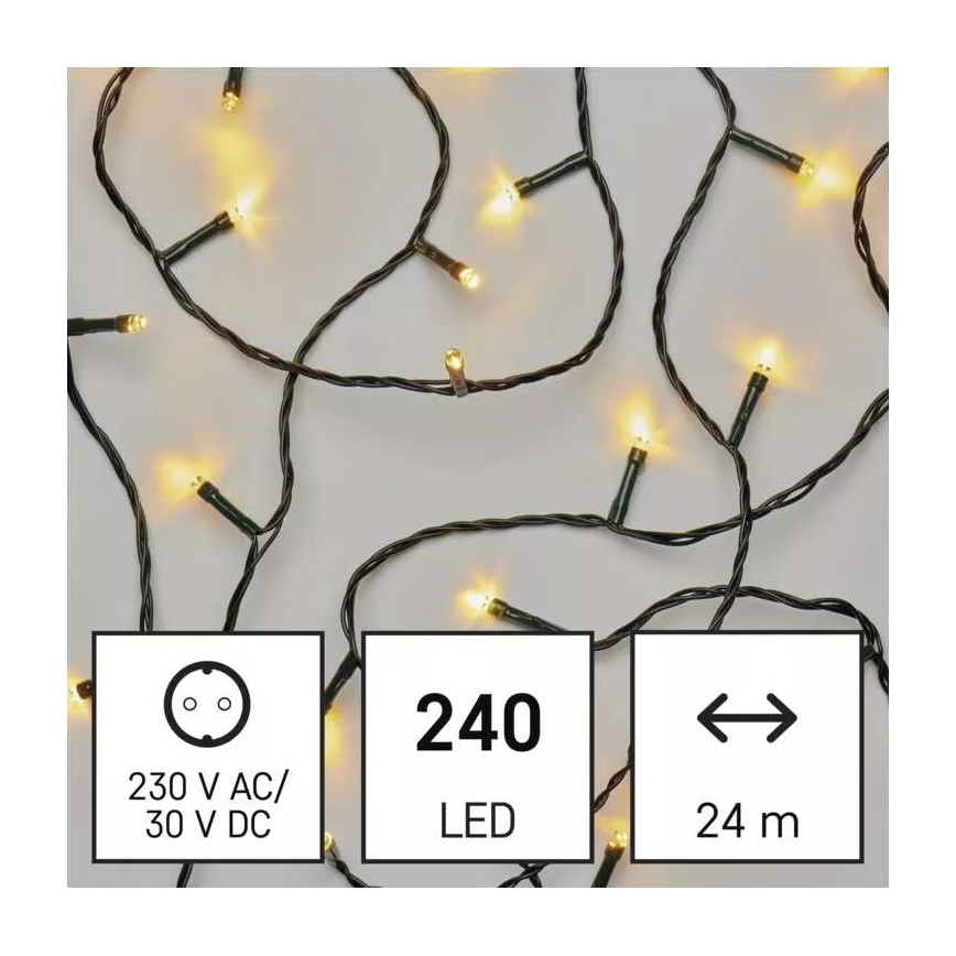 Guirlanda luminosa LED para exterior, 240 LEDs, 8 modos, 29 m, IP44, branco quente