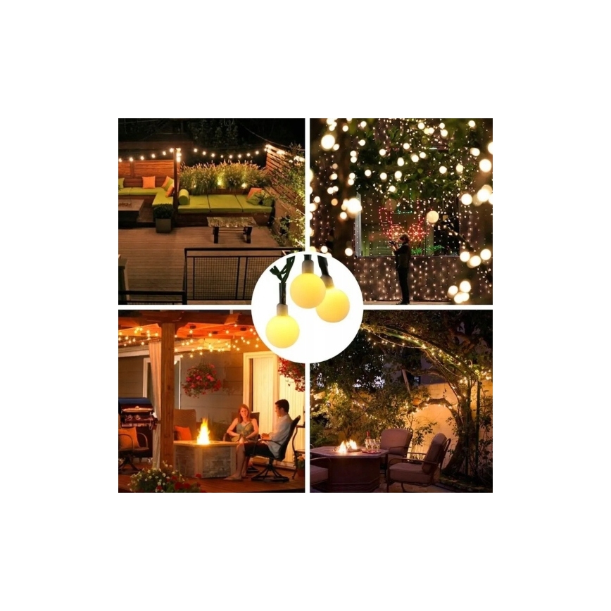 Guirlanda solar decorativa LED 30 LEDs / 8 modos 500 mAh 6,5 m IP67 branco quente