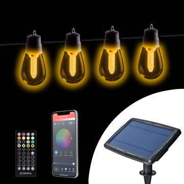 Guirlanda solar LED dimerizável 25xLED/1,5W/3,7/5V 2700-10000K 2200 mAh 15 m IP65 preta + controlo remoto