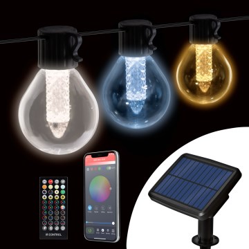 Guirlanda solar LED regulável 15xLED/1,5W/3,7/5V 2700-10000K 2200 mAh 9 m IP65 preta + controlo remoto