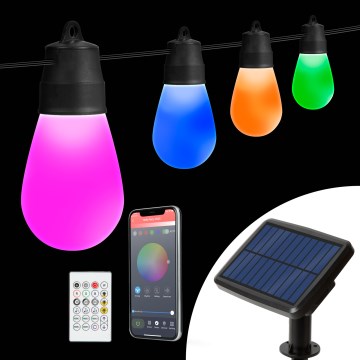 Guirlanda solar LED RGBIC dimerizável 15xLED/1,3W/3,7/5V 2200 mAh 8 m IP65 preta + controlo remoto