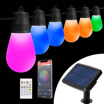 Guirlanda solar LED RGBIC regulável 30xLED/1,3W/3,7/5V 2200 mAh 14,37 m IP65 preta + controlo remoto