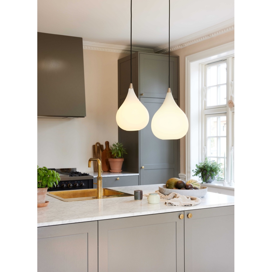Halo Design 407931 - Candeeiro suspenso com cabo DROPS 1xE27/40W/230V Ø 30 cm branco/cromado mate