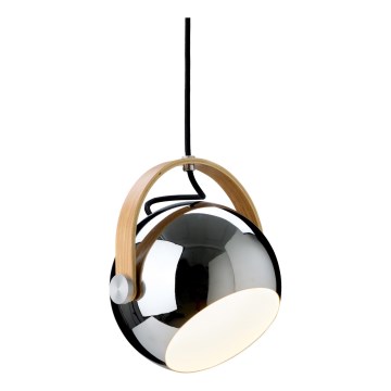 Halo Design 734443 - Lustre pendente em cabo DC 1xE27/40W/230V Ø 18 cm cromado brilhante/carvalho