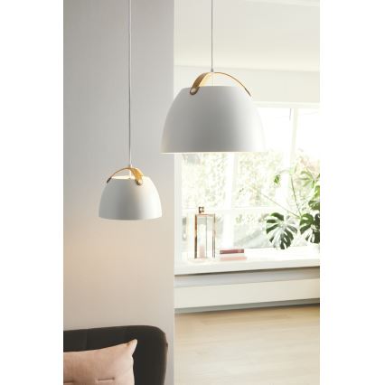 Halo Design 734870 - Pendente em cabo OSLO 1xE27/40W/230V Ø 40 cm branco/carvalho
