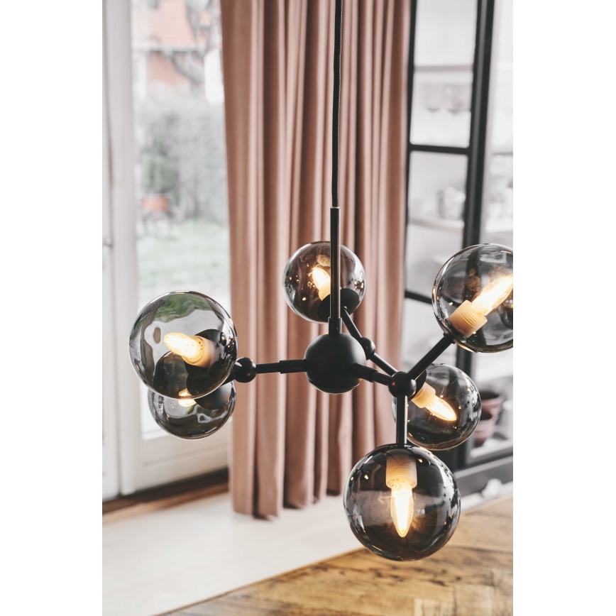 Halo Design 736553 - Lustre em cabo ATOM 6xG9/28W/230V diâmetro 45 cm preto/fumê