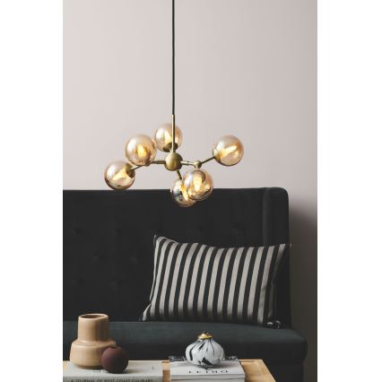 Halo Design 736560 - Lustre suspenso por cabo ATOM 6xG9/28W/230V Ø 45 cm latão/bege fumado