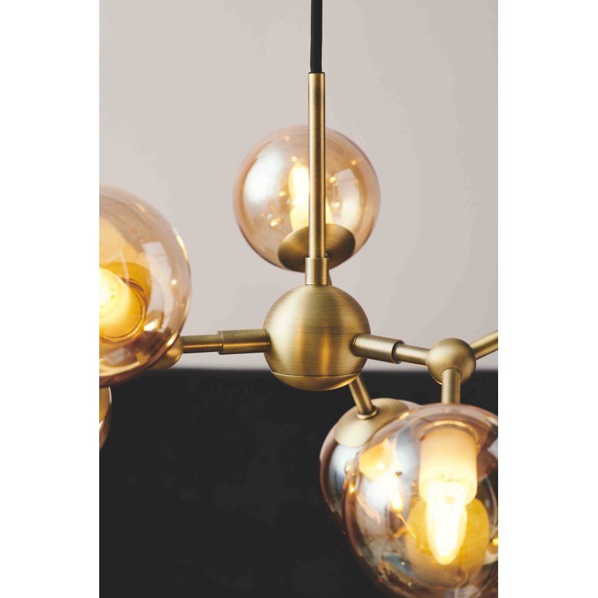 Halo Design 736560 - Lustre suspenso por cabo ATOM 6xG9/28W/230V Ø 45 cm latão/bege fumado