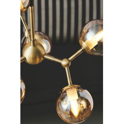 Halo Design 736560 - Lustre suspenso por cabo ATOM 6xG9/28W/230V Ø 45 cm latão/bege fumado