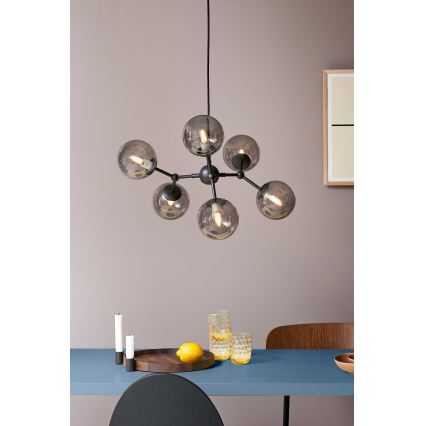 Halo Design 738823 - Lustre suspenso por cabo ATOM 6xG9/28W/230V diâmetro 57 cm preto/fumê