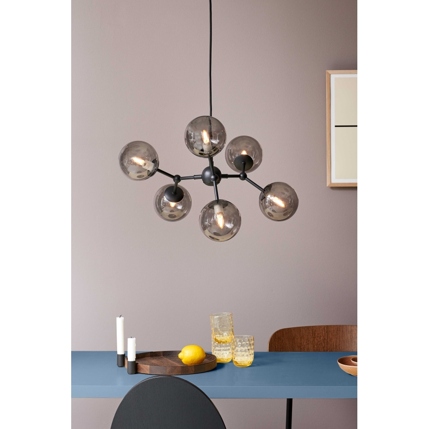 Halo Design 738823 - Lustre suspenso por cabo ATOM 6xG9/28W/230V diâmetro 57 cm preto/fumê