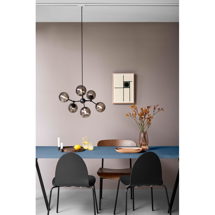 Halo Design 738823 - Lustre suspenso por cabo ATOM 6xG9/28W/230V diâmetro 57 cm preto/fumê