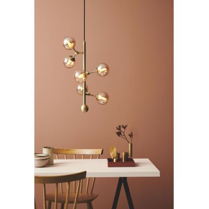 Halo Design 738861 - Lustre suspenso ATOM em cabo 6xG9/28W/230V Ø 30 cm latão/bege fumado