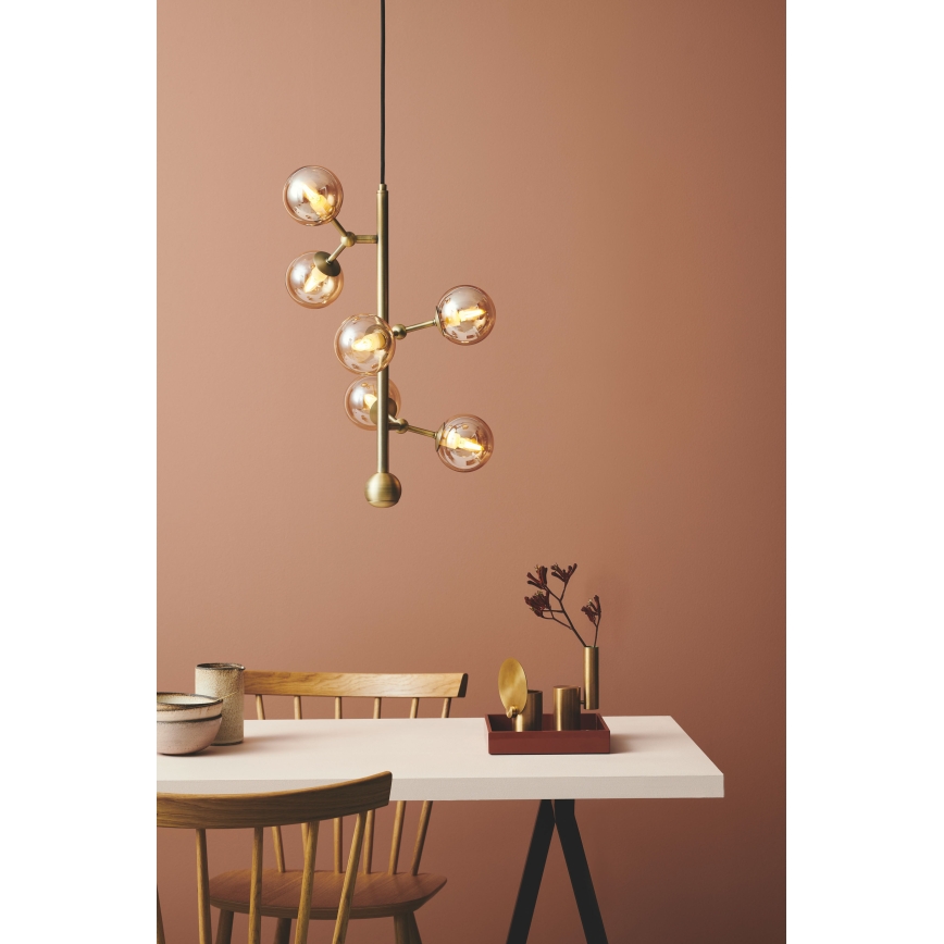 Halo Design 738861 - Lustre suspenso ATOM em cabo 6xG9/28W/230V Ø 30 cm latão/bege fumado