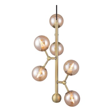 Halo Design 738861 - Lustre suspenso ATOM em cabo 6xG9/28W/230V Ø 30 cm latão/bege fumado