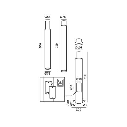 Haste metálica BASE para poste de iluminação exterior, 3 m, cinzenta