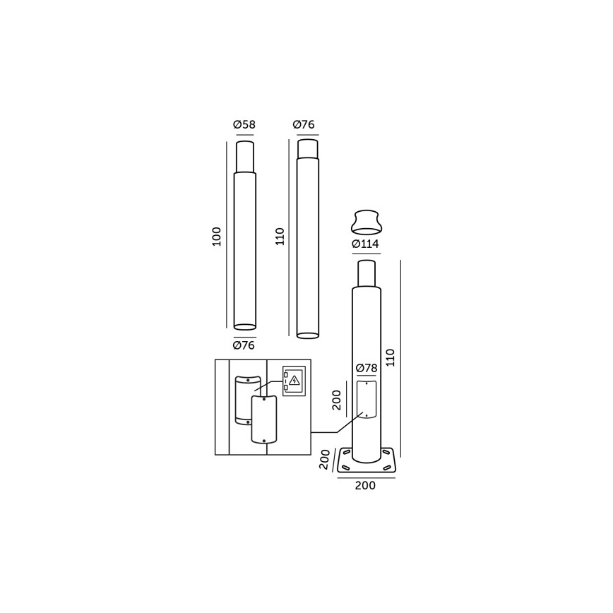 Haste metálica BASE para poste de iluminação exterior, 3 m, cinzenta
