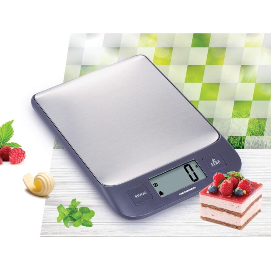 Heinner HKS-5IXBK - Balança de cozinha digital 2xAAA cinza/cromo fosco