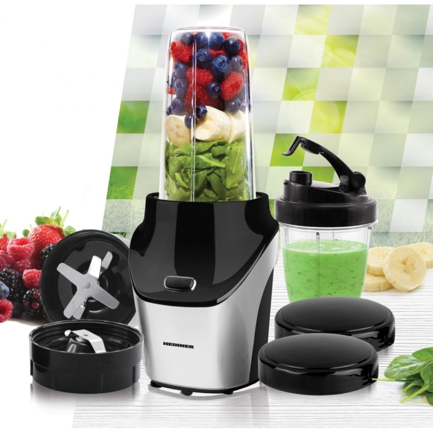 Heinner HSB-T1000SS - Nutri-mixer para smoothies 1000W/230V cromo fosco/preto