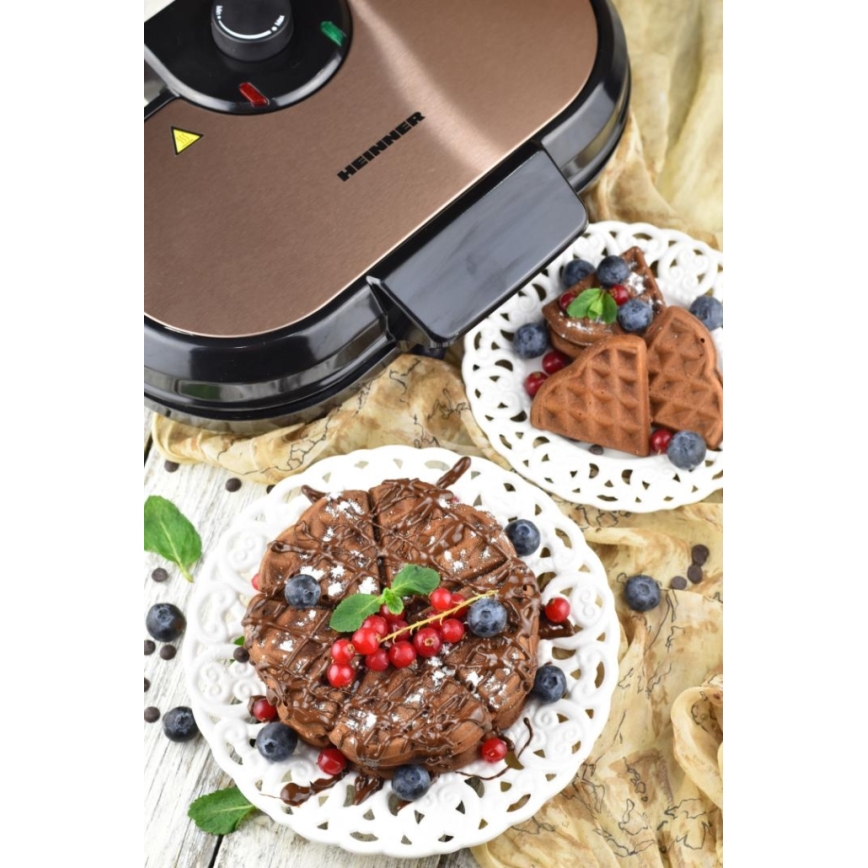 Heinner HWF-1000CR - Máquina de waffles 1000W/230V preta/ouro rosé