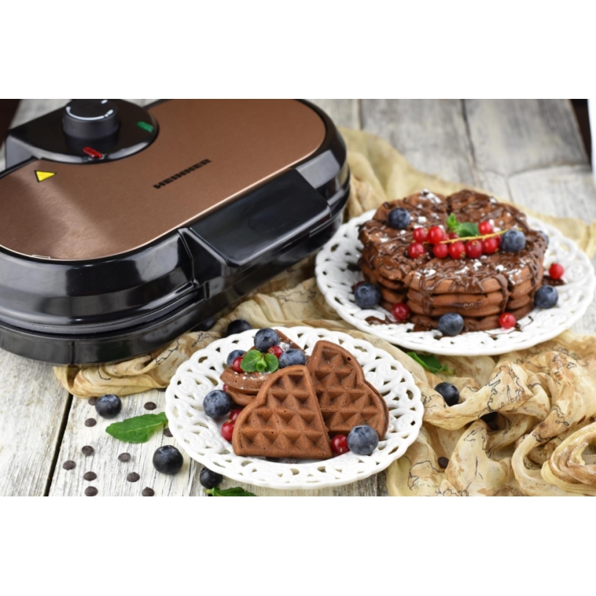 Heinner HWF-1000CR - Máquina de waffles 1000W/230V preta/ouro rosé