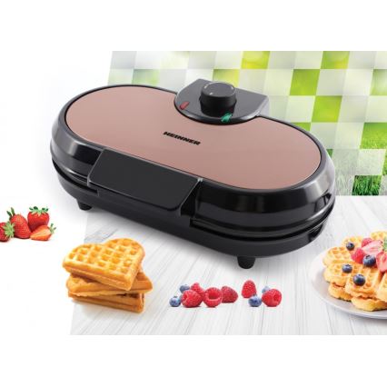 Heinner HWF-1000CR - Máquina de waffles 1000W/230V preta/ouro rosé