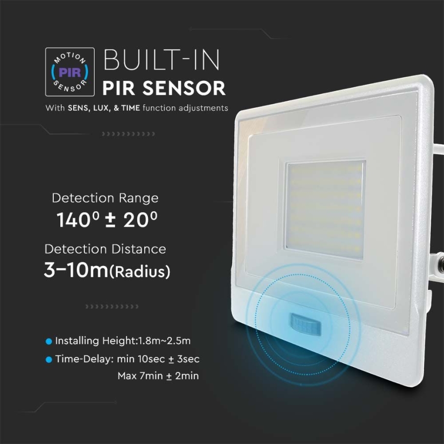Holofote LED com sensor LED/50W/230V 4000K IP65 branco