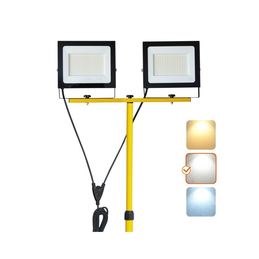 Holofote LED com suporte TIGRA 2xLED/100W/230V 4000K IP54 preto/amarelo