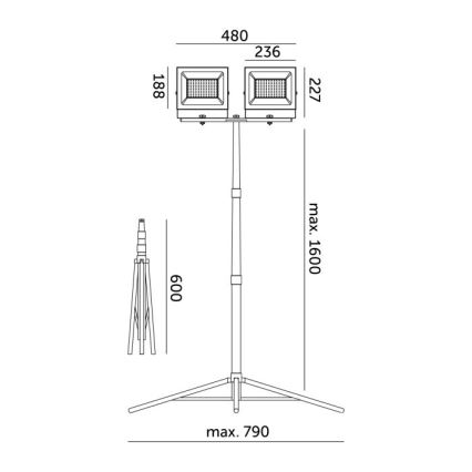 Holofote LED com suporte TIGRA 2xLED/100W/230V 4000K IP54 preto/amarelo