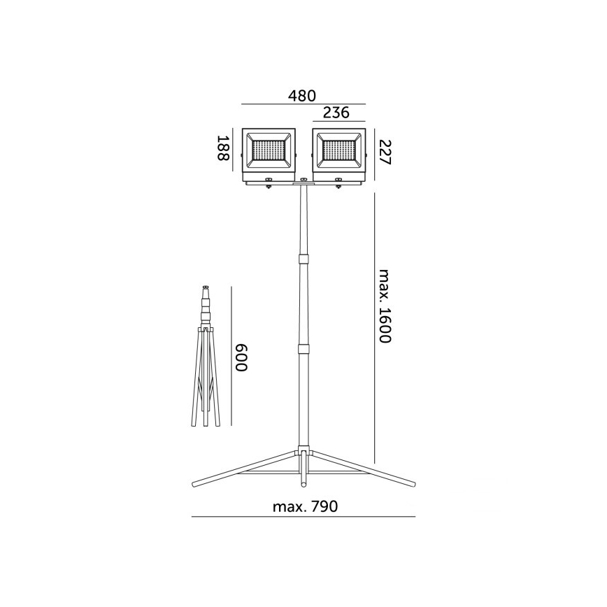 Holofote LED com suporte TIGRA 2xLED/100W/230V 4000K IP54 preto/amarelo