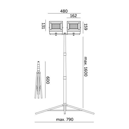 Holofote LED com suporte TIGRA 2xLED/50W/230V 4000K IP54 preto/amarelo