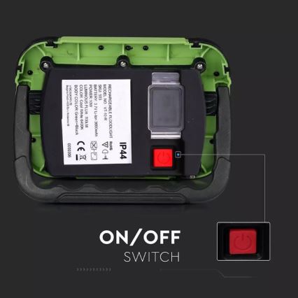 Holofote LED recarregável SAMSUNG CHIP LED/10W/3,7V IP44 4000K 3600 mAh verde