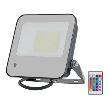 Holofote LED RGBW regulável LED/50W/230V IP65 cinzento + comando