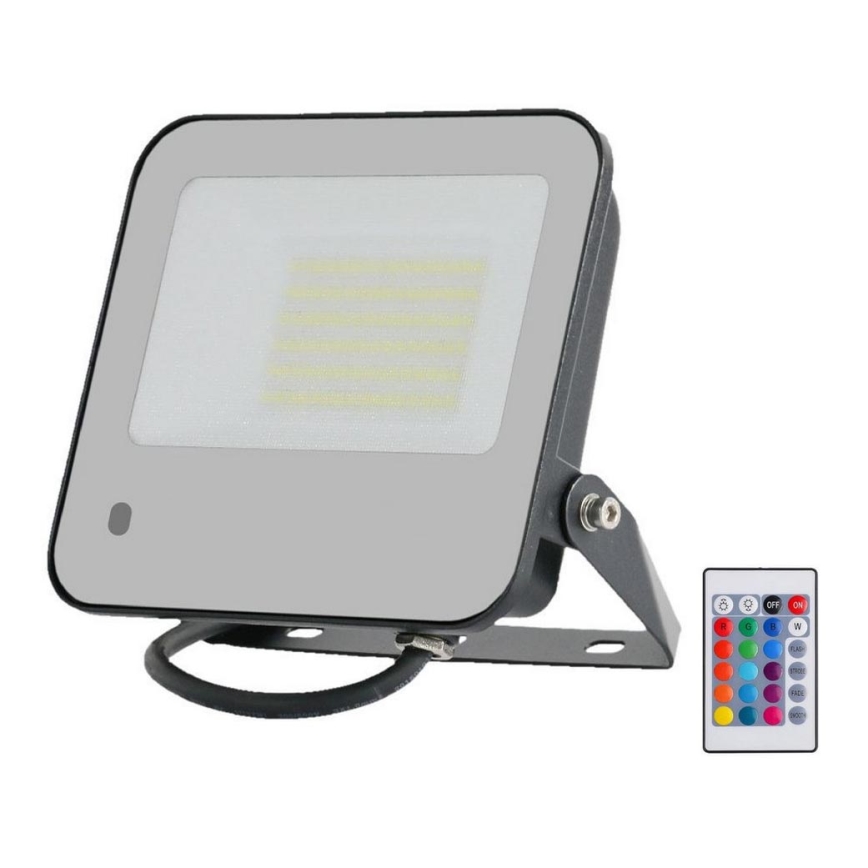 Holofote LED RGBW regulável LED/50W/230V IP65 cinzento + comando