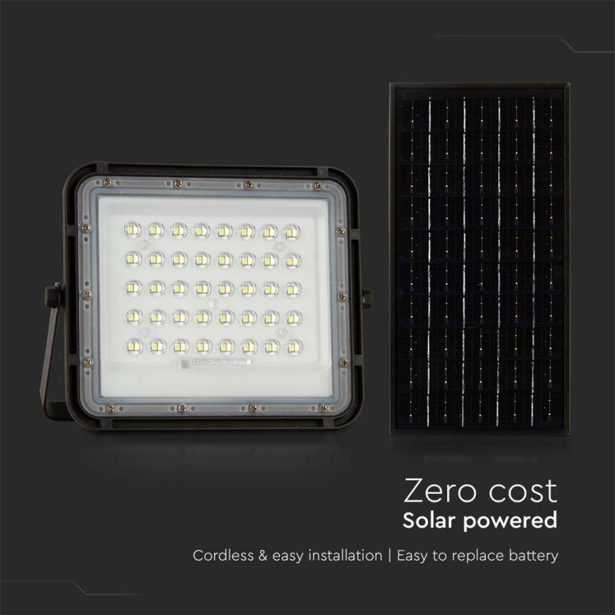 Holofote LED solar para exterior com regulação LED/10W/3,2V IP65 4000K 6000 mAh preto + comando