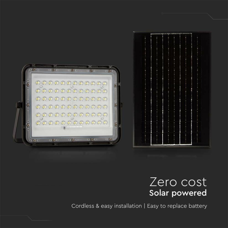 Holofote LED solar para exterior com regulação LED/15W/3,2V IP65 6400K 12000 mAh preto + comando