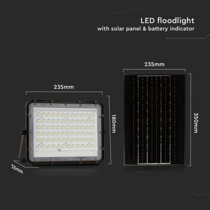 Holofote LED solar para exterior com regulação LED/15W/3,2V IP65 6400K 12000 mAh preto + comando