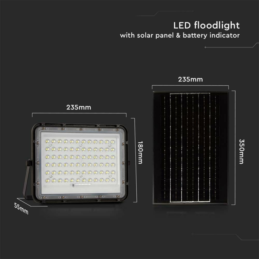 Holofote LED solar para exterior com regulação LED/15W/3,2V IP65 6400K 12000 mAh preto + comando