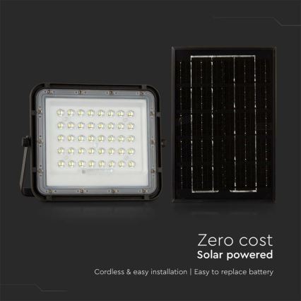 Holofote LED solar para exterior com regulação LED/6W/3,2V IP65 4000K 5000 mAh preto + comando