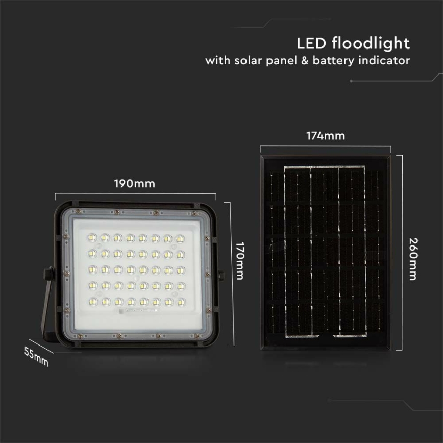 Holofote LED solar para exterior com regulação LED/6W/3,2V IP65 4000K 5000 mAh preto + comando